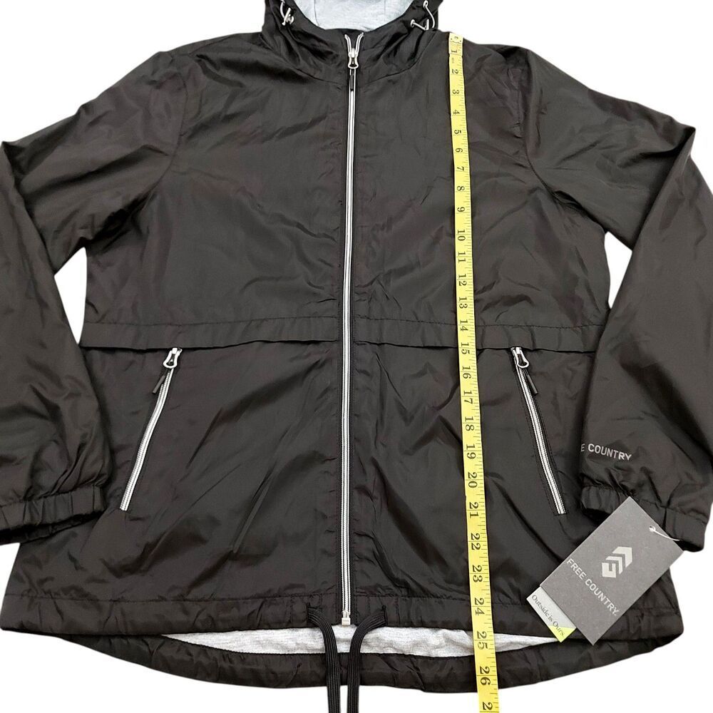 Free Country Windbreaker Jacket Mens Medium Black Lined Hooded Full Zip Outdoor - Picture 12 of 12